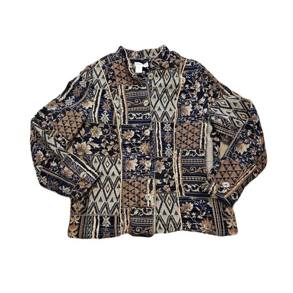 Vtg Coldwater Creek Tapestry Jacket Women 2X Floral Geometric Cottage Boho Artsy - Picture 1 of 9